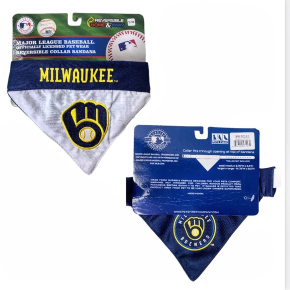 NWT Milwaukee Brewers Dog Collar, Leash & Reversible Bandanna Size Small - Picture 6 of 11
